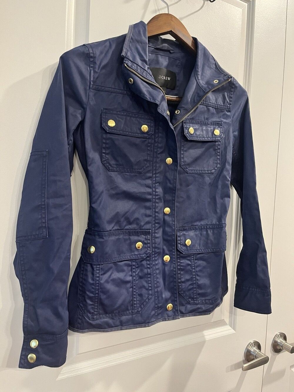 J.CREW Women Blue Utility Jacket Size 2XS Short Full Zip Snap Front Pockets 0051 - Picture 3 of 6